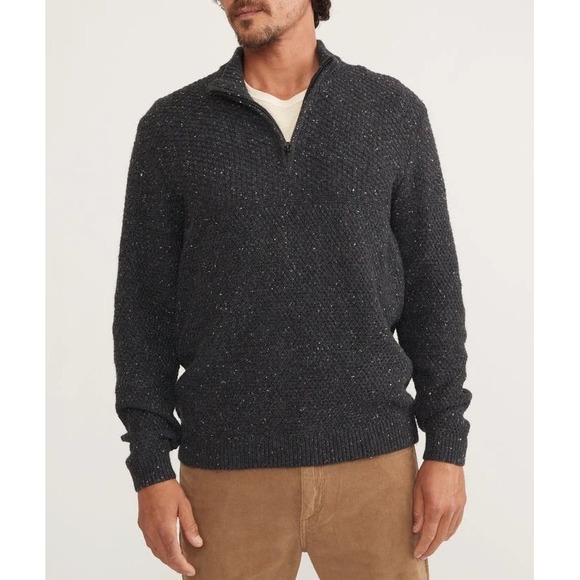 Marine Layer NEWPhillip Sweater Quarter Zip Blackwater Donegal Knit- Size L